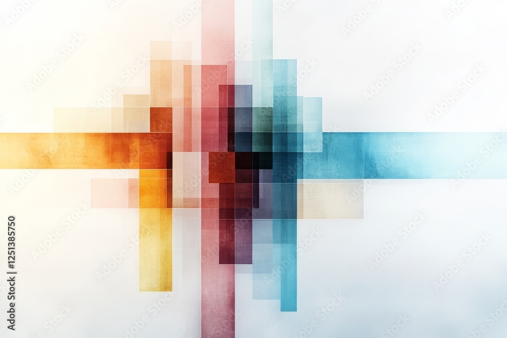 Fototapeta premium Abstract geometric composition with intersecting colors and shapes in a minimalist style