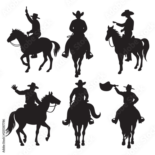 Cowboy rodeo western silhouettes set large pack of vector silhouette design