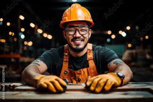 A construction worker in safety gear, actively working on a full-time project