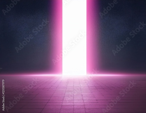 Wallpaper Mural Pink Neon Portal: A vibrant pink neon light creates a mesmerizing portal, cutting through the darkness.  The glowing beam invites exploration into the unknown. Torontodigital.ca