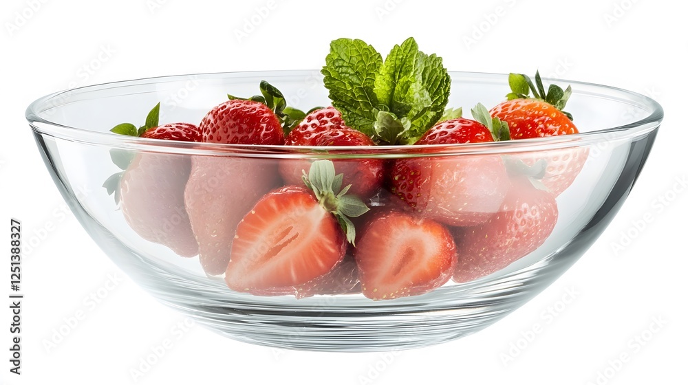 A clear glass bowl with strawberries, isolated on white A clear glass bowl with strawberries, isolated on white