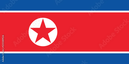 Flag of North Korea. North Korea flag. The official ratio. Flag icon. Standard color. Standard size. A rectangular flag. Vector illustration.