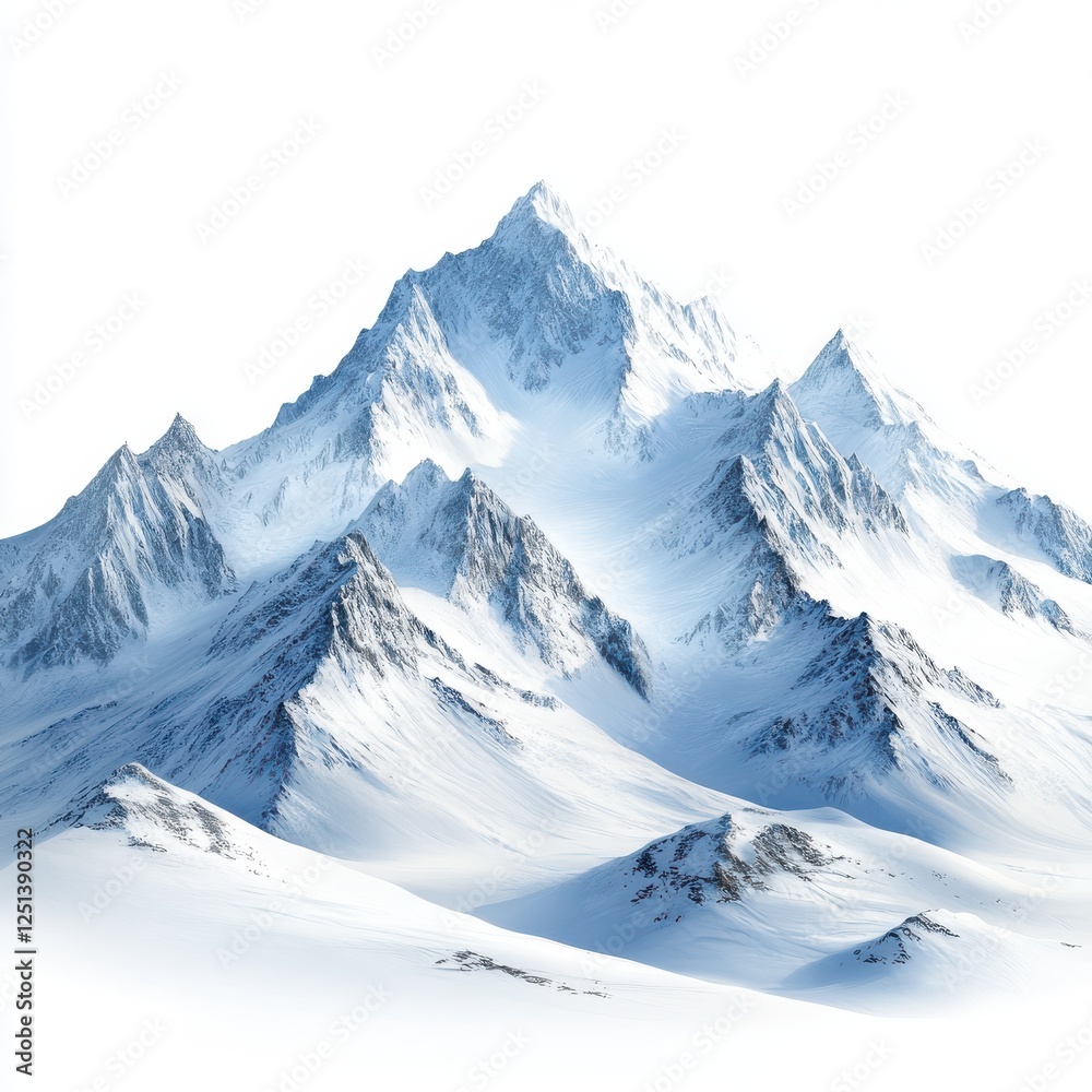 Fototapeta premium Majestic Snow-Capped Peaks Towering Above Pristine White Snow Fields Under Bright Blue Sky in a Serene Winter Landscape