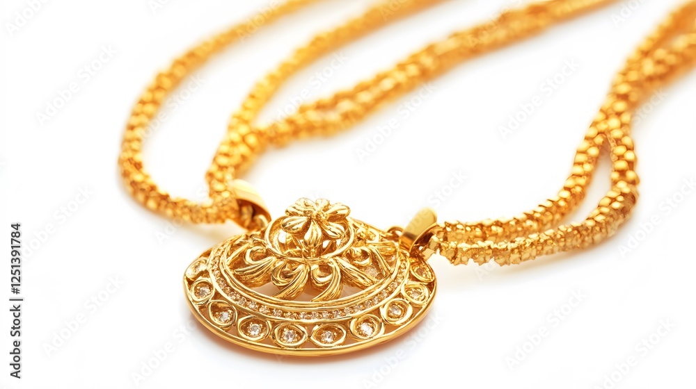 A gold necklace with a pendant, isolated on white A gold necklace with a pendant, isolated on white