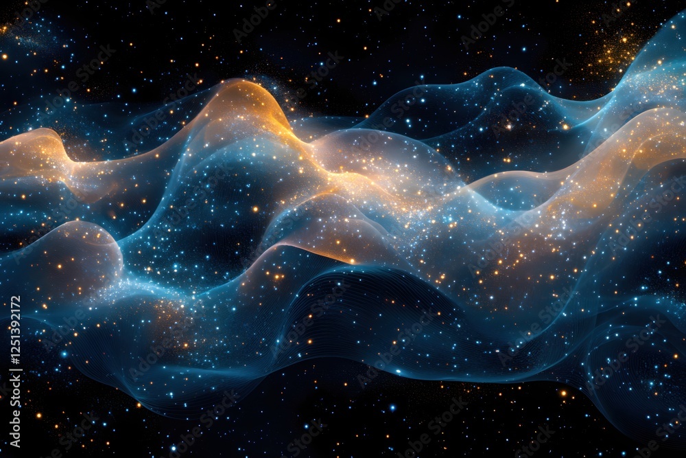 Ethereal Nebula of Glowing Particles in Cosmic Space with Flowing Energy and Starry Sky Ethereal Nebula of Glowing Particles in Cosmic Space with Flowing Energy and Starry Sky