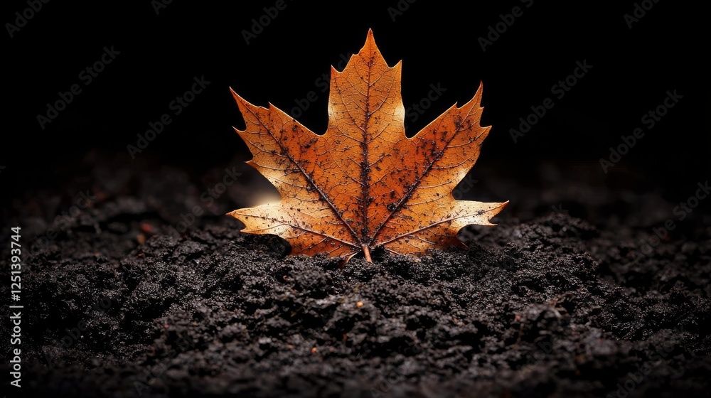 Single Dried Maple Leaf on Rich Soil Nature Scene Close-Up View Earthy Texture Autumn Vibes Single Dried Maple Leaf on Rich Soil Nature Scene Close-Up View Earthy Texture Autumn Vibes