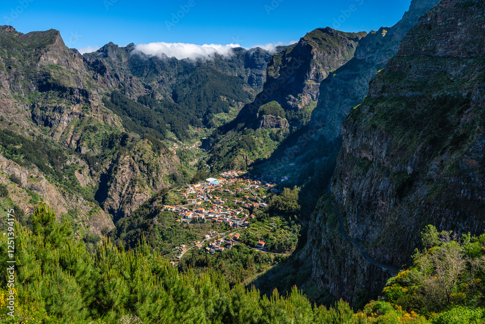 Scenic panoramic view from Miradouro Eira do Serrao on a summer morning, Madeira island, Portugal.