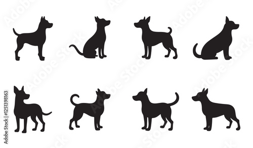 Dog silhouette vector bundle showcasing different breeds in various poses