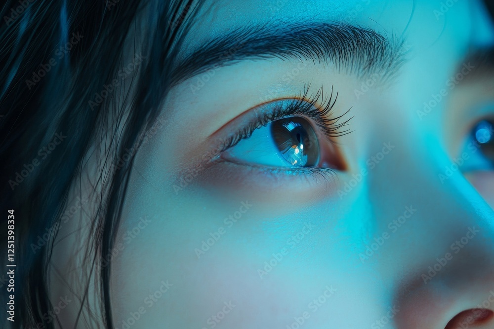 Fototapeta premium Optimise vision by contact lens, Close-up of woman face during insert contact lens to her eyes