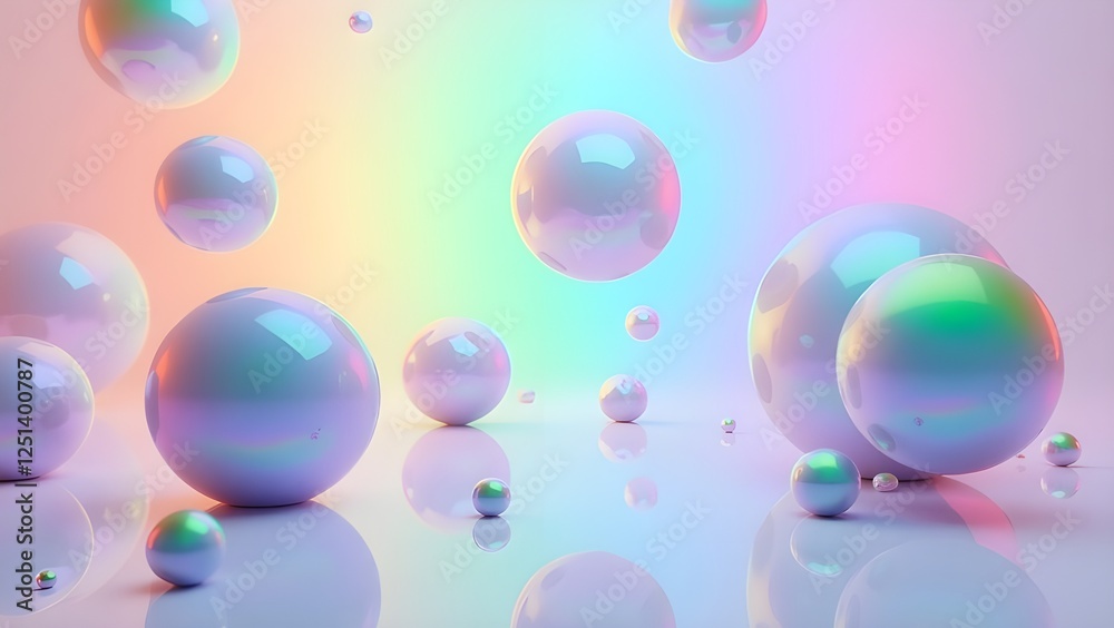 Chromatic Spheres: A mesmerizing dance of light on iridescent orbs background Chromatic Spheres: A mesmerizing dance of light on iridescent orbs background