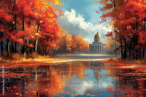 Oil painting an autumn colo...