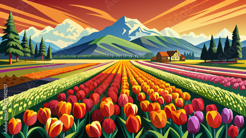 View of Skagit Valley Tulip Field, Washington, USA