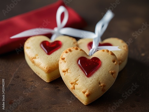 Delicious Heart Shaped Valentine s Cookies with Red Candies Festive Treats photo