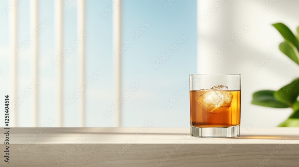 Refreshing Iced Oolong Tea in a Glass with Ice on a Sunny Table Refreshing Iced Oolong Tea in a Glass with Ice on a Sunny Table