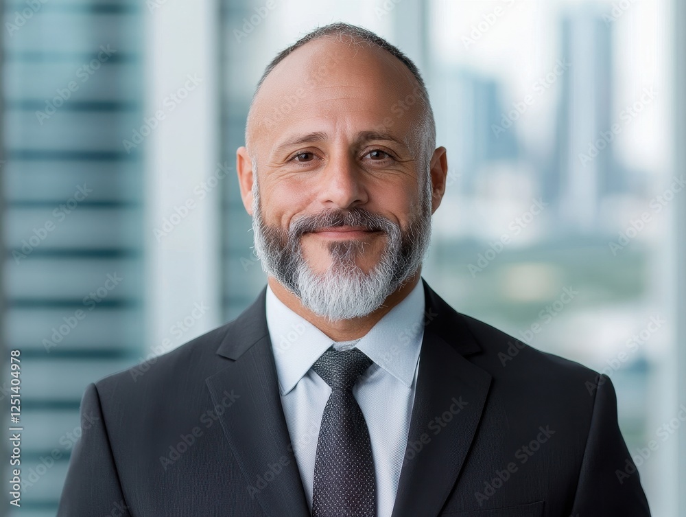 Professional Business Leader Smiling in Modern Office Environment Professional Business Leader Smiling in Modern Office Environment
