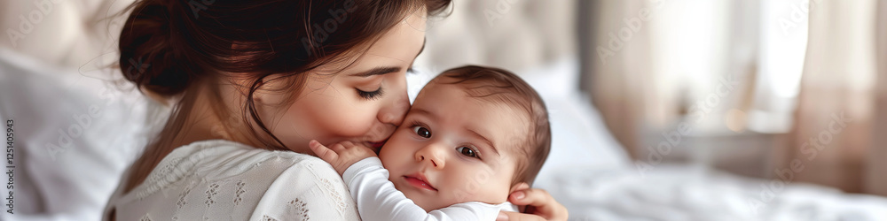 mother caressing baby head love affection soft light white background tender moment mother caressing baby head love affection soft light white background tender moment