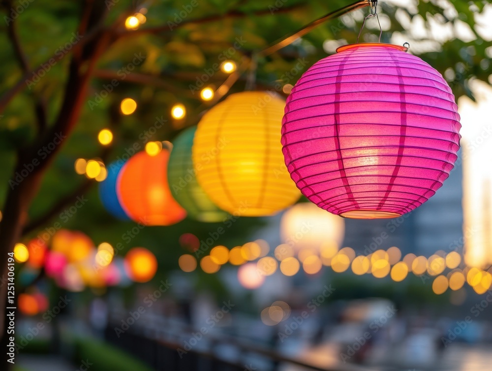 Obraz premium Vibrant Lanterns Illuminate the Festival Atmosphere in Japan