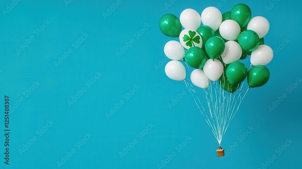 custom made wallpaper toronto digitalFestive acrylic artwork of shamrock balloons floating in a bright blue sky, joyful and vibrant