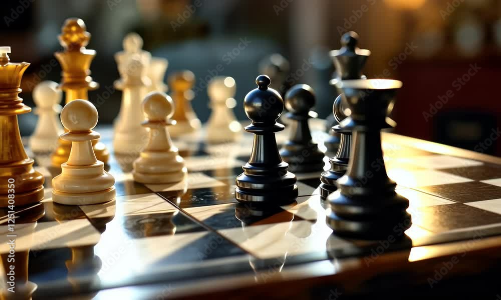 Chess Game in Progress: A Close-Up View of a Chessboard with Pieces Strategically Placed Chess Game in Progress: A Close-Up View of a Chessboard with Pieces Strategically Placed