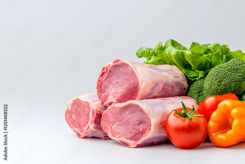 Fresh raw meat with vegetables isolated on white background Fresh raw meat with vegetables isolated on white background