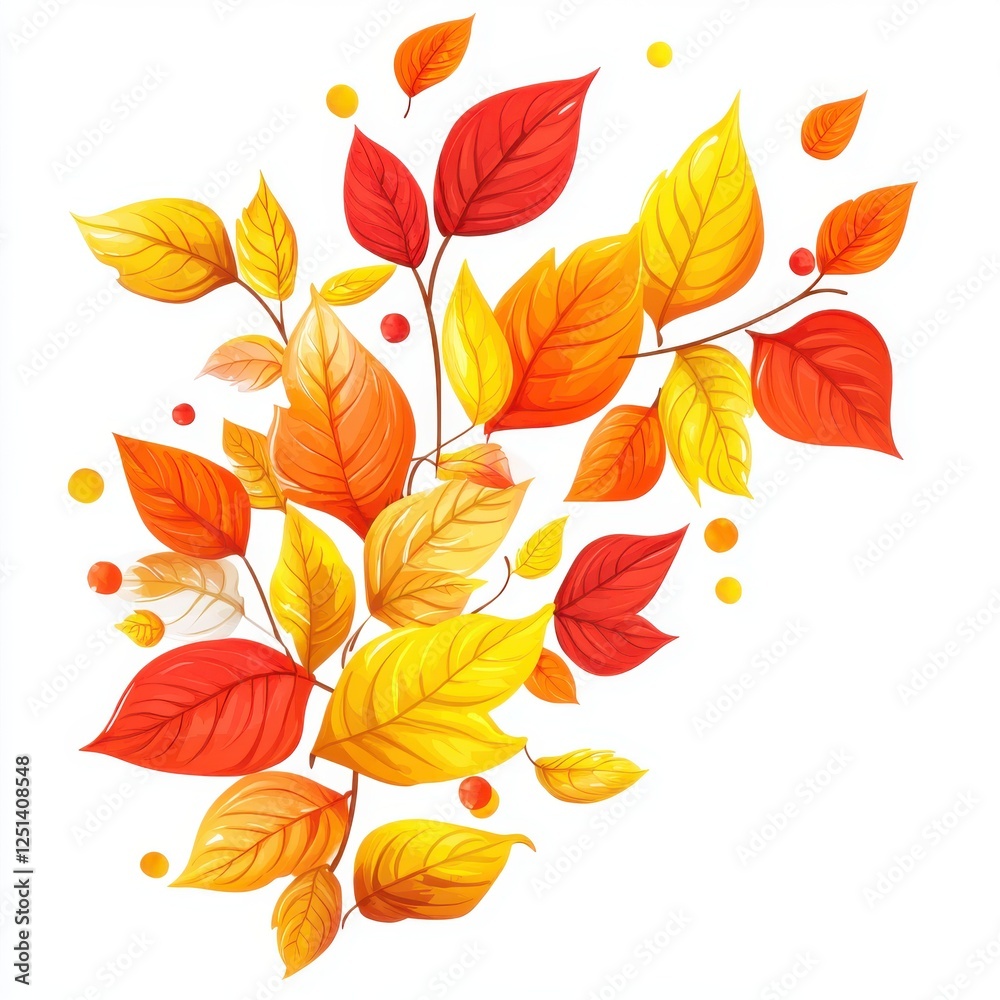 Obraz premium Vibrant Autumn Leaves Collection in Various Shades of Red, Orange, Yellow, and Gold Floating Gracefully Against a White Background for Seasonal Decorations