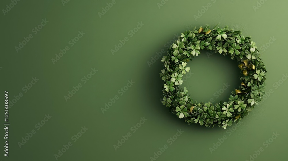Artistic acrylic rendering of a St Patrick s Day wreath made of clovers and gold ribbons, elegant style Artistic acrylic rendering of a St Patrick s Day wreath made of clovers and gold ribbons, elegant style
