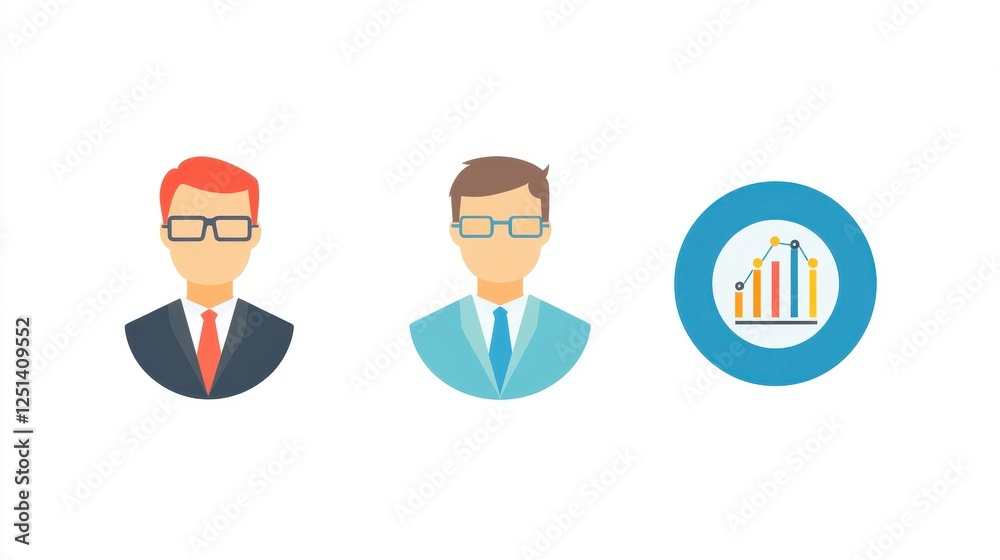 Businessmen and Data Analysis Icons for Use Businessmen and Data Analysis Icons for Use