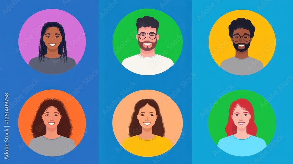 Diverse Group of People in Vibrant Circle Portraits