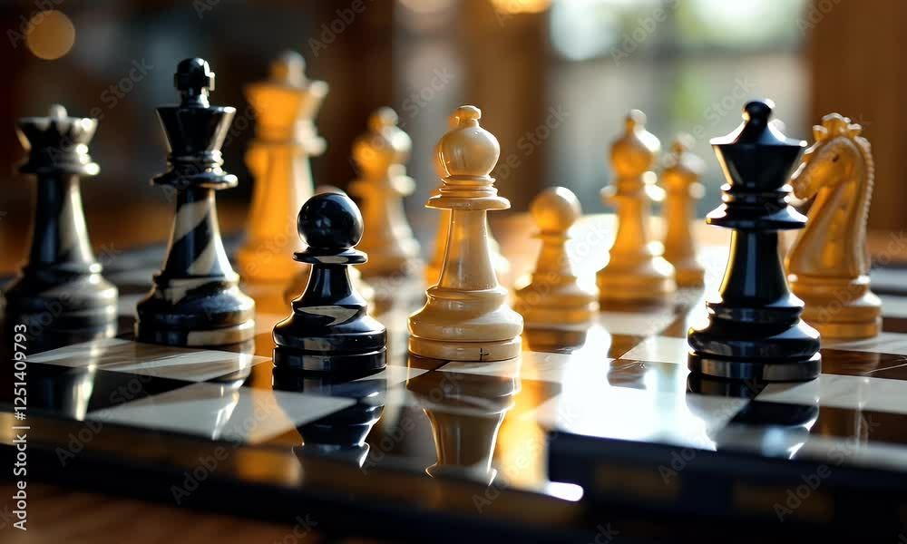 Chessboard Strategy: A Close-Up of a Chess Game in Progress Chessboard Strategy: A Close-Up of a Chess Game in Progress
