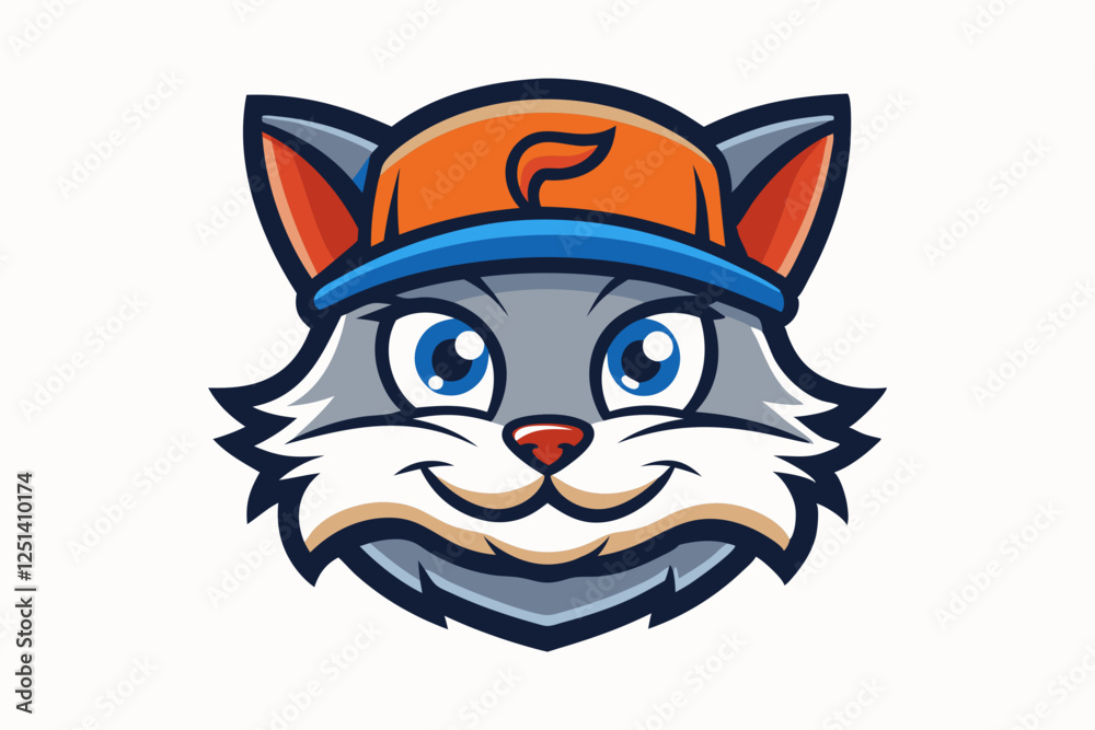 Fototapeta premium cat with cap logo vector white background