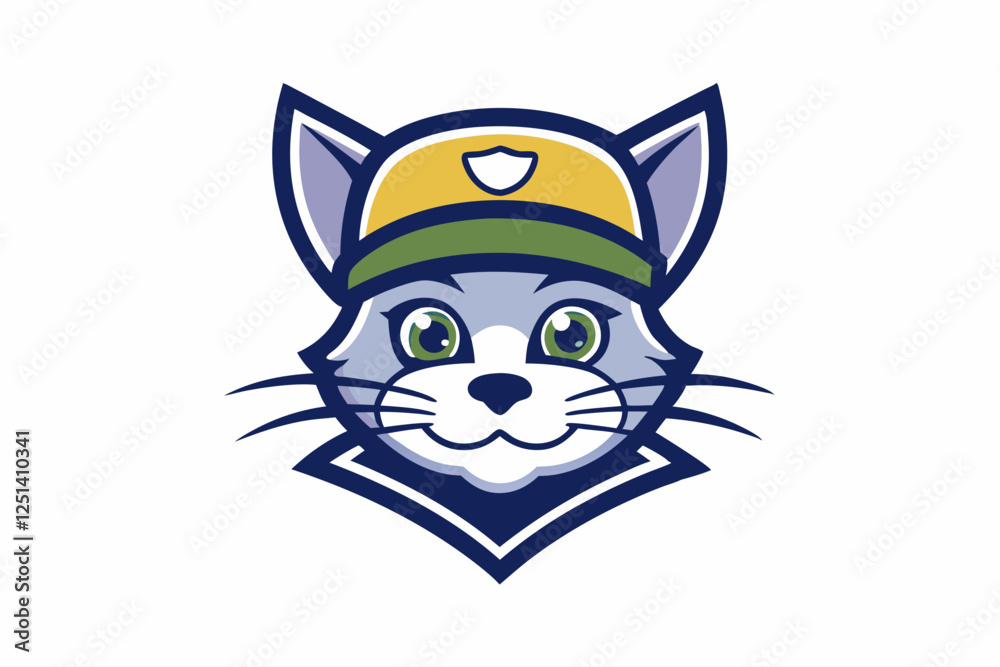 Fototapeta premium cat with cap logo vector white background