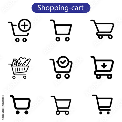 perfect thin line icon set of shopping cart trolley basket. Isolated on white background. use for web and app design.