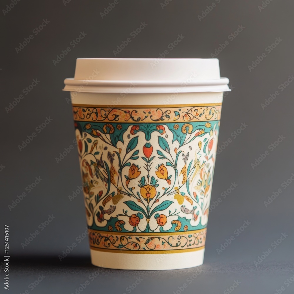 Ornate Floral Design Coffee Cup on Dark Background Ornate Floral Design Coffee Cup on Dark Background