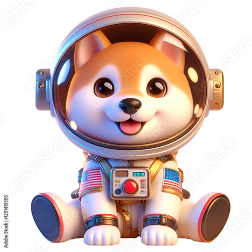 Cute and happy 3d shiba inu astronaut isolated on white background, digital art