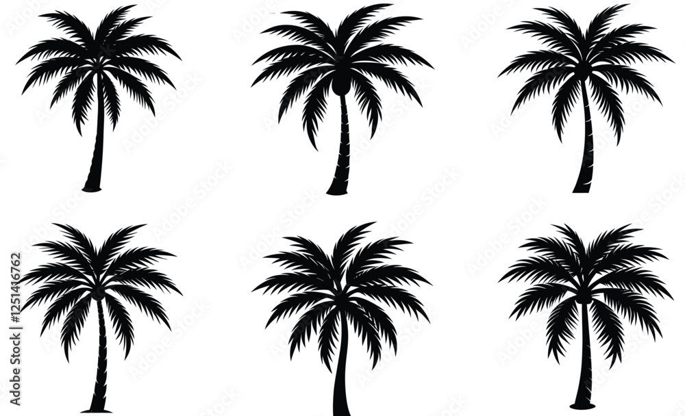 Fototapeta premium silhouette Palm tree vector set tropical beach
