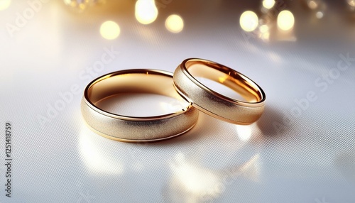 Two gold wedding rings on the table, marriage celebration