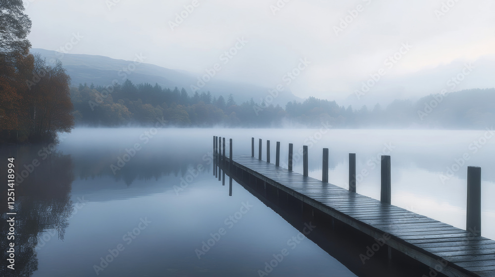 Fototapeta premium Minimalist Pier into Calm Lake – Variant 1