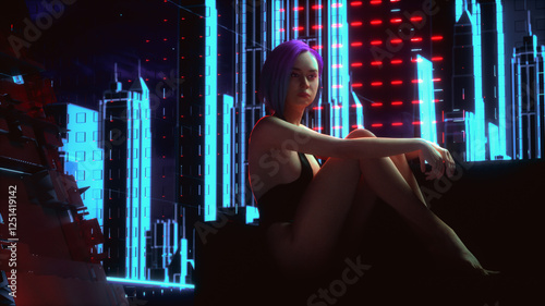 a futuristic woman in a virtual world (3d rendering)