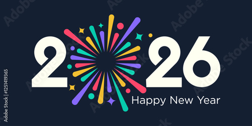 2026 Happy New Year logo design vector. colorful fireworks and trendy new year 2026 design template.