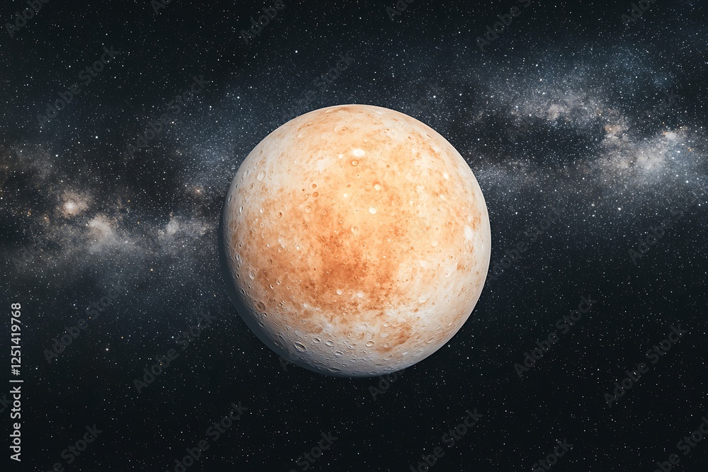 Obraz premium An artistic representation of a distant planet, showcasing its textured surface against a backdrop of stars and galaxies.