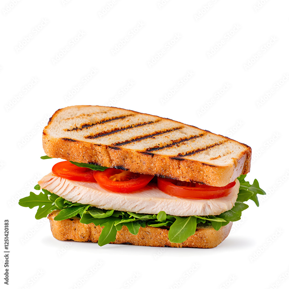 Grilled Turkey sandwich Isolated on white Background