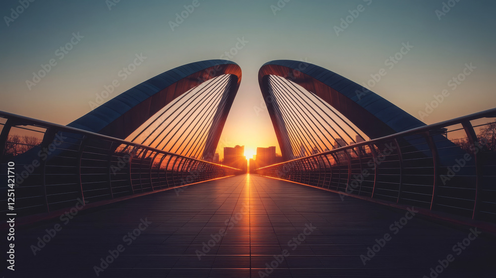 Obraz premium Symmetry in Steel: Modern Bridge Under Dusk (Variant 1)