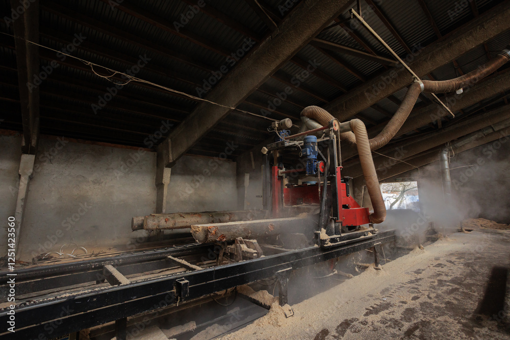 Fototapeta premium Sawing wood into boards