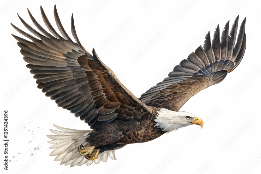 Bird Of Prey In Flight Against White Background of Sky Bird Of Prey In Flight Against White Background of Sky