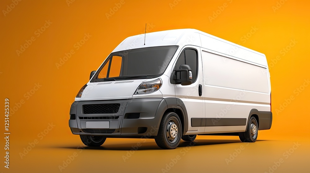 White delivery van on orange background White delivery van on orange background
