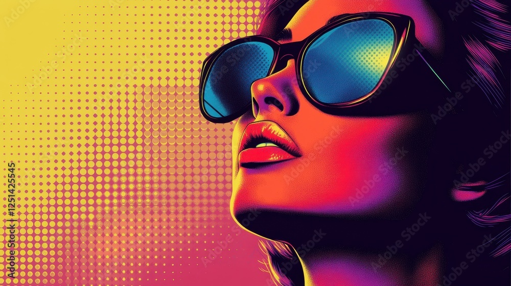 Vibrant woman enjoying the sun with stylish sunglasses in a colorful, artistic portrayal of summer bliss Vibrant woman enjoying the sun with stylish sunglasses in a colorful, artistic portrayal of summer bliss