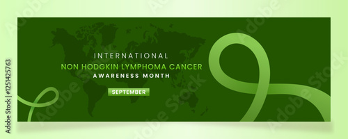Green ribbon awareness graphic for International Non Hodgkin Lymphoma Cancer Awareness Month banner.