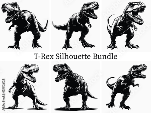 Ferocious T-Rex Dinosaur Silhouette Design Bundle