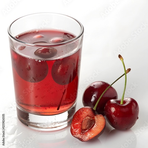 Wallpaper Mural Cherry Juice with Fresh Whole and Sliced Cherries – Ultra-Realistic 8K Image Torontodigital.ca
