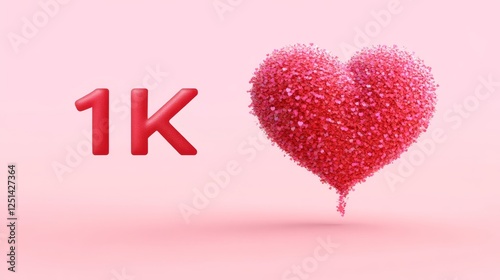 1K Celebration Romantic 3D Fluffy Heart Formed by Tiny Hearts on a Pastel Pink Background photo